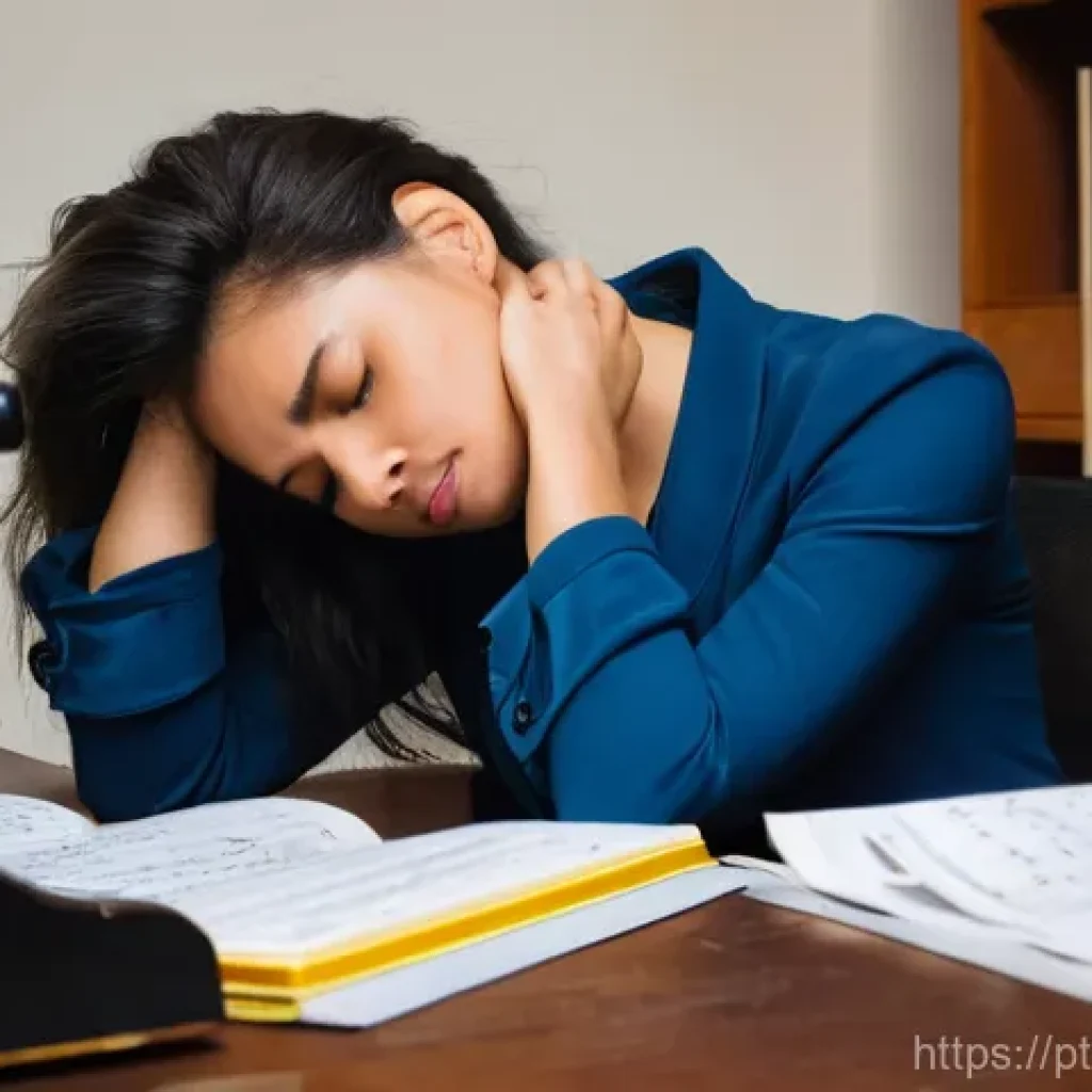 보컬트레이너 멘탈 관리 - **Image Prompt: The Weight of Exhaustion**
    A female vocal coach in her late 30s to early 40s, wi...